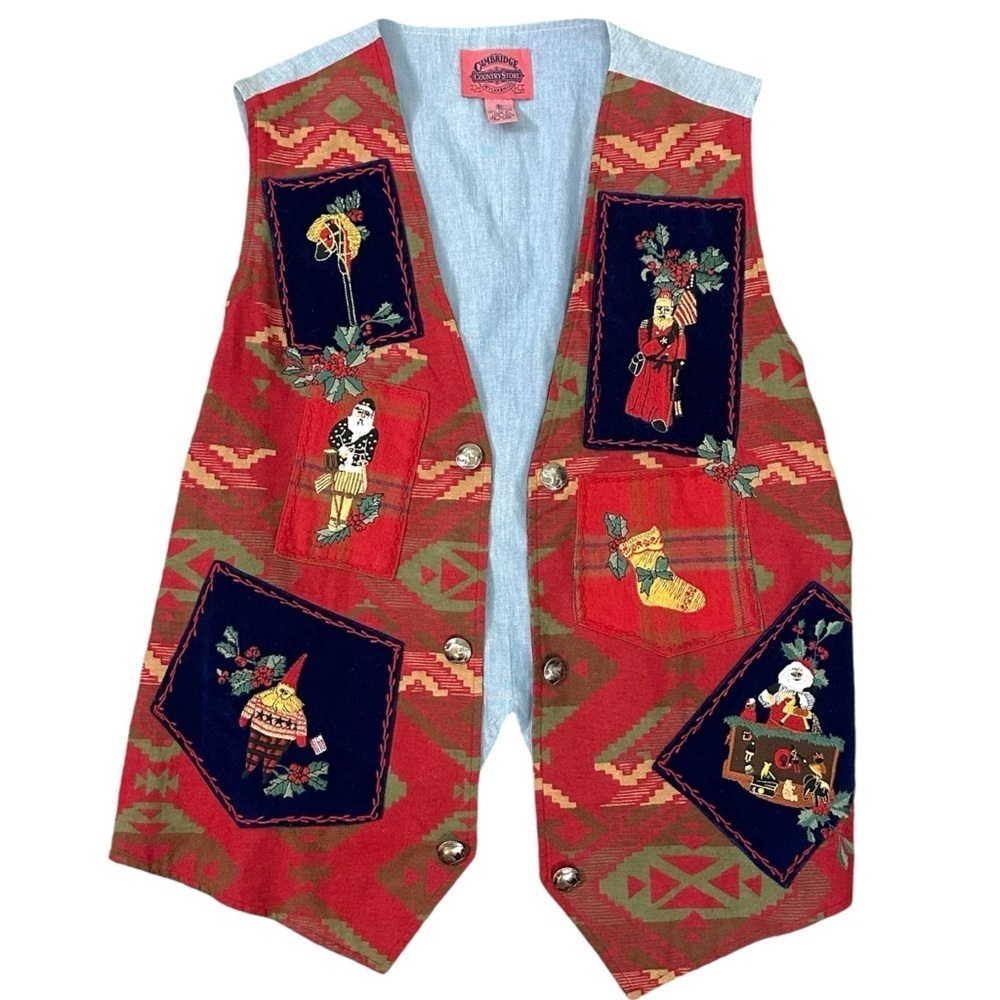 Vintage 90s Cambridge Aztec Southwestern Western Cottage Christmas Vest Medium